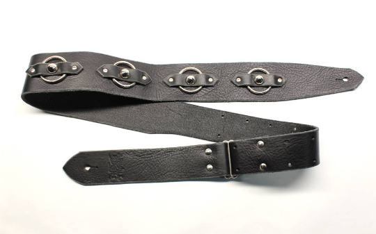 Black Leather Guitar Strap with Steel Ring and Studs Cheap