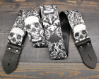 Guitar Strap With Skull And Flames Made On Custom Printed Fabric and Seat belt Material Online now