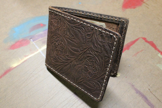 Men s Embossed Brown Leather Wallet Cheap