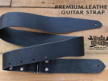 Black Leather Guitar Strap Traditional Style Discount