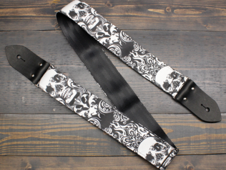 Guitar Strap With Skull And Flames Made On Custom Printed Fabric and Seat belt Material Online now