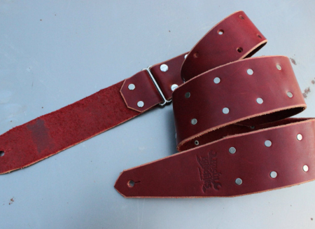 Ox Blood Red Leather Guitar Strap with Small Studs Online Hot Sale